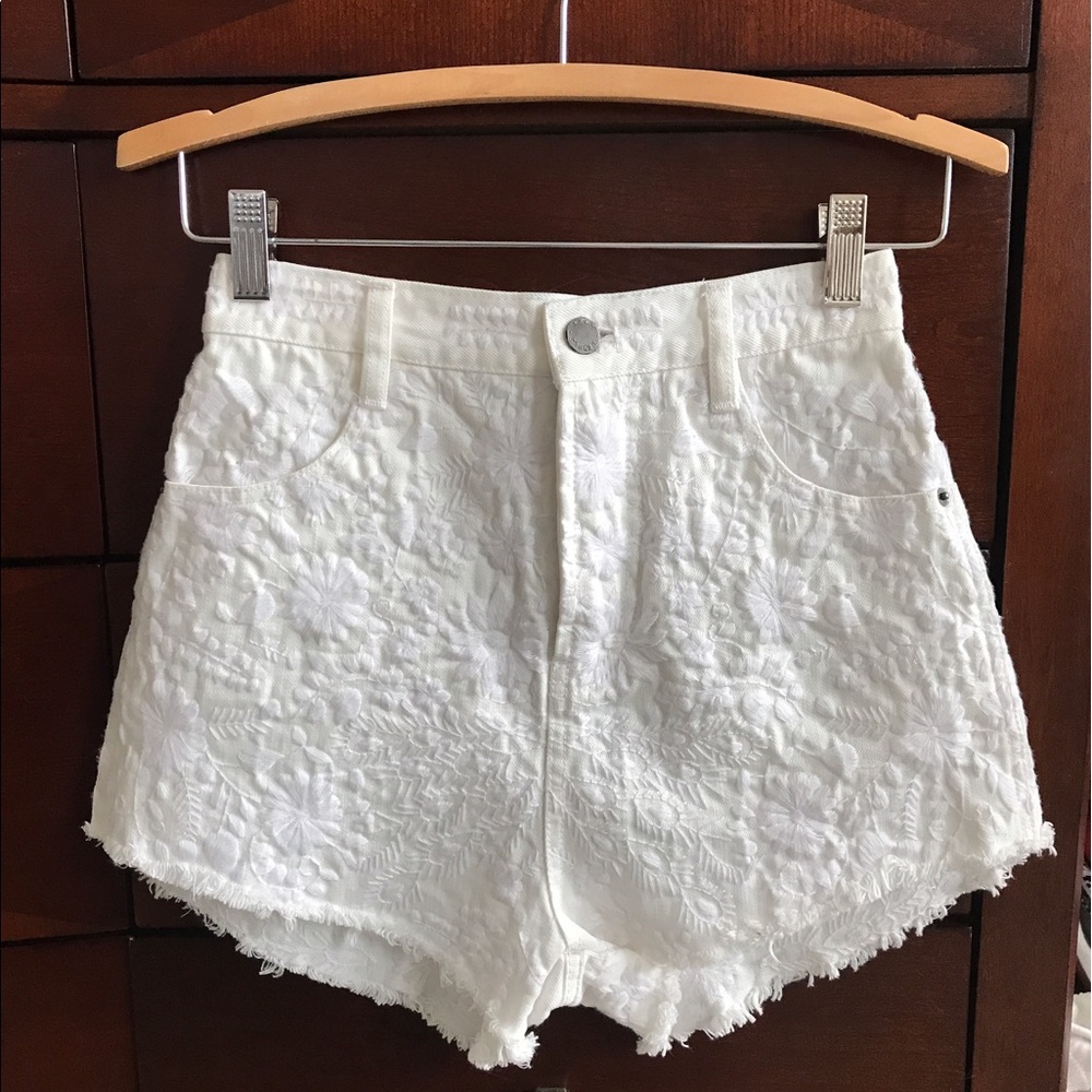 Free People White Embroidered Cutoff Denim Shorts