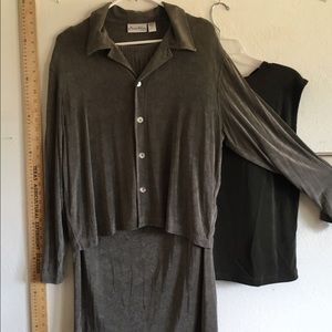 Chico's 2 SET jacket skirt ! Charcoal khaki tan !