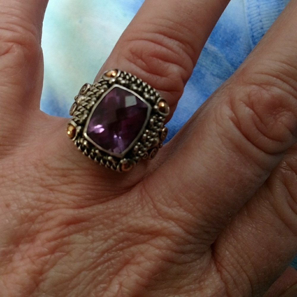 Bali Sterling silver 18k gold w/ amethyst ring