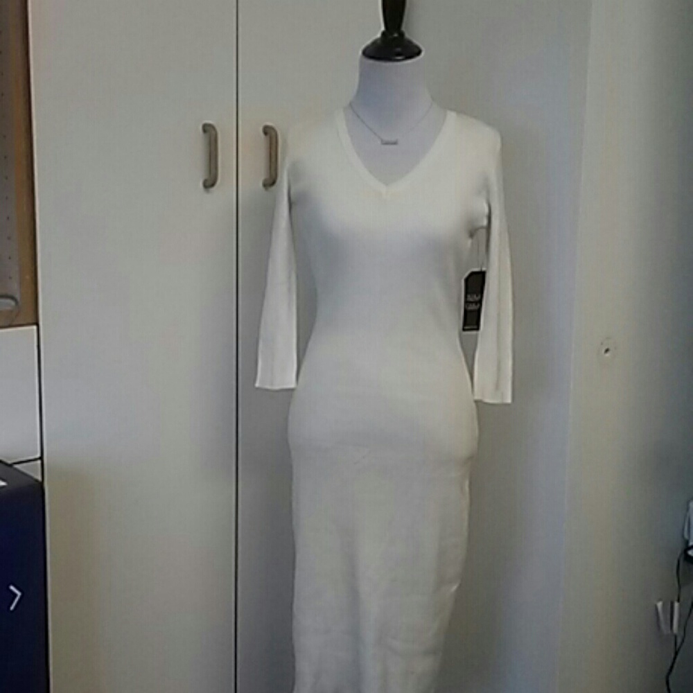 SOLD NWT Ivory Ribbed Sweater Dress - Picture 2 of 5