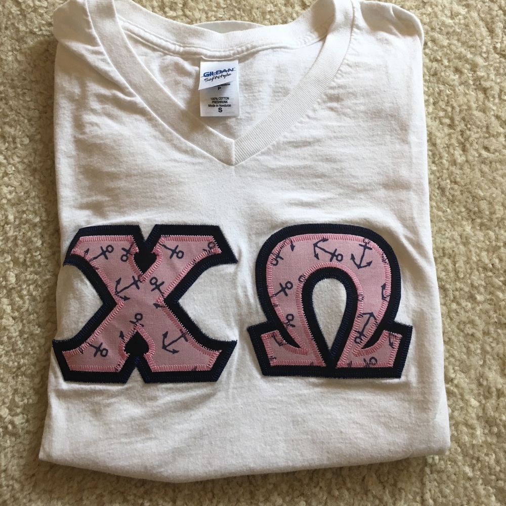 Chi Omega stitched anchor letters