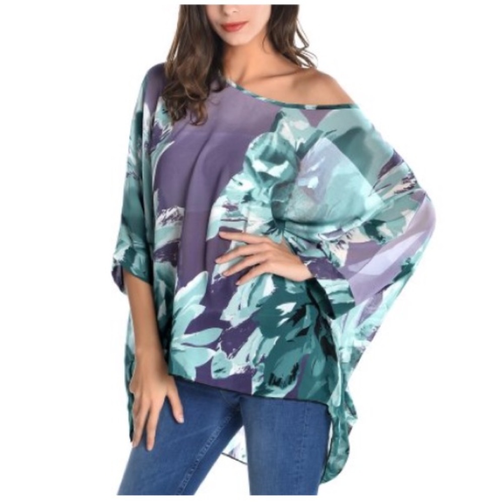 Floral print, semi sheer loose fit tunic - NWT