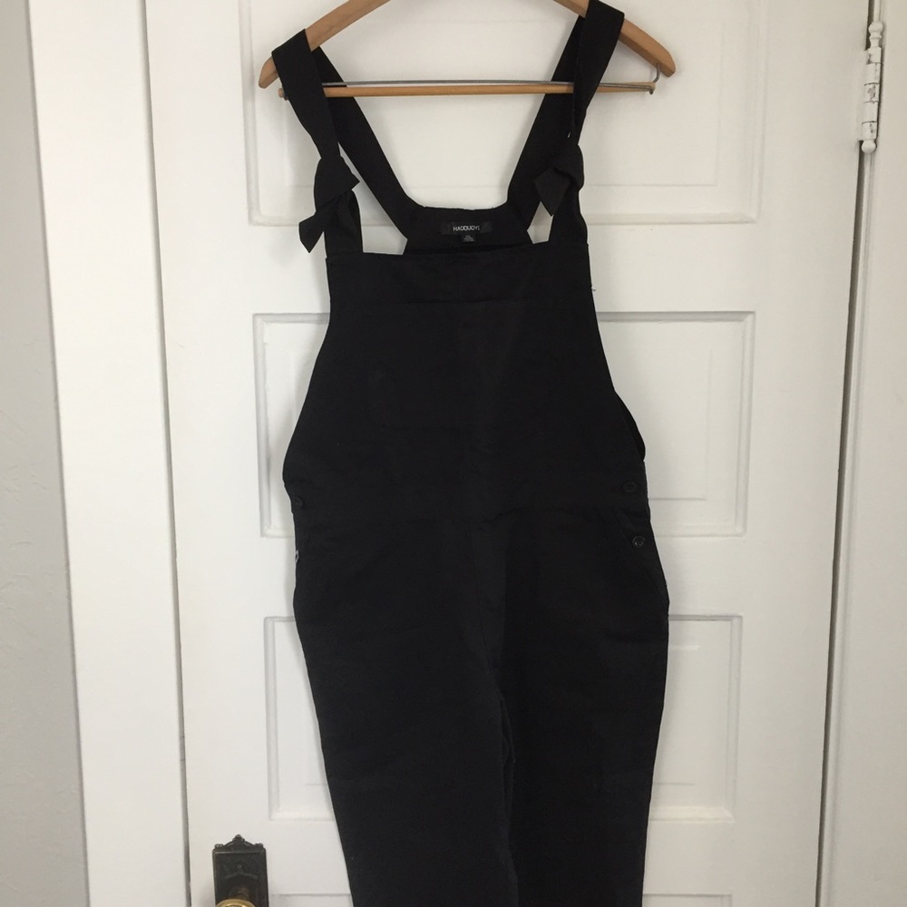 Black Tie-Strap Overalls