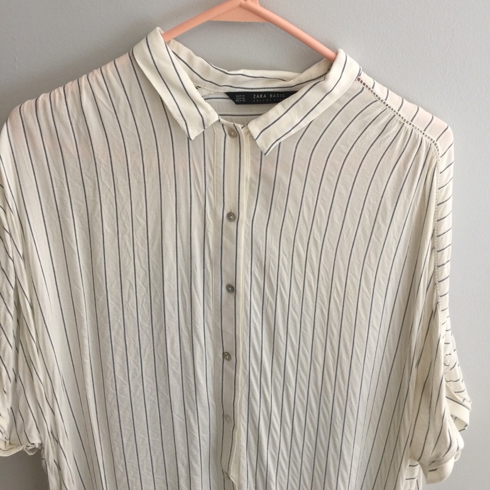 Zara blouse cream with blue stripe, long