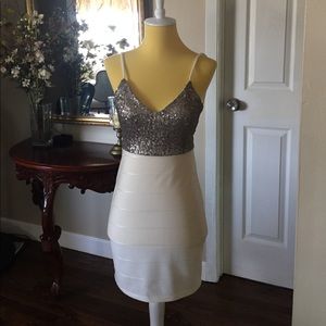 Sequin body con backless bandage dress