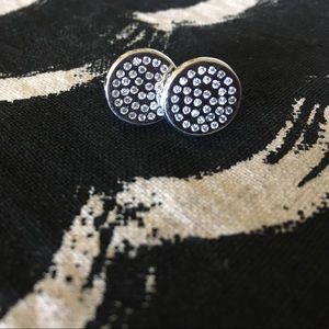 Gorgana circle disc silver shimmer earrings CZ