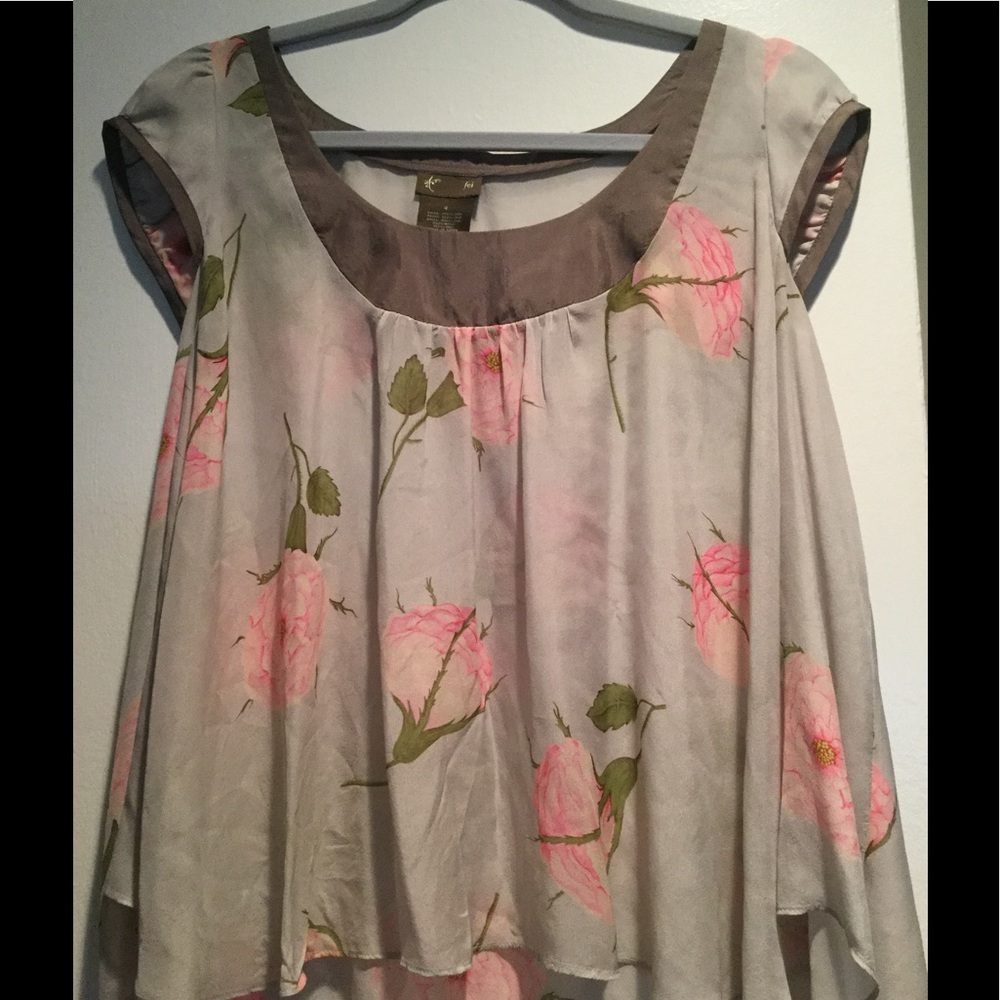 Silver/gray short  sheer blouse floral design.