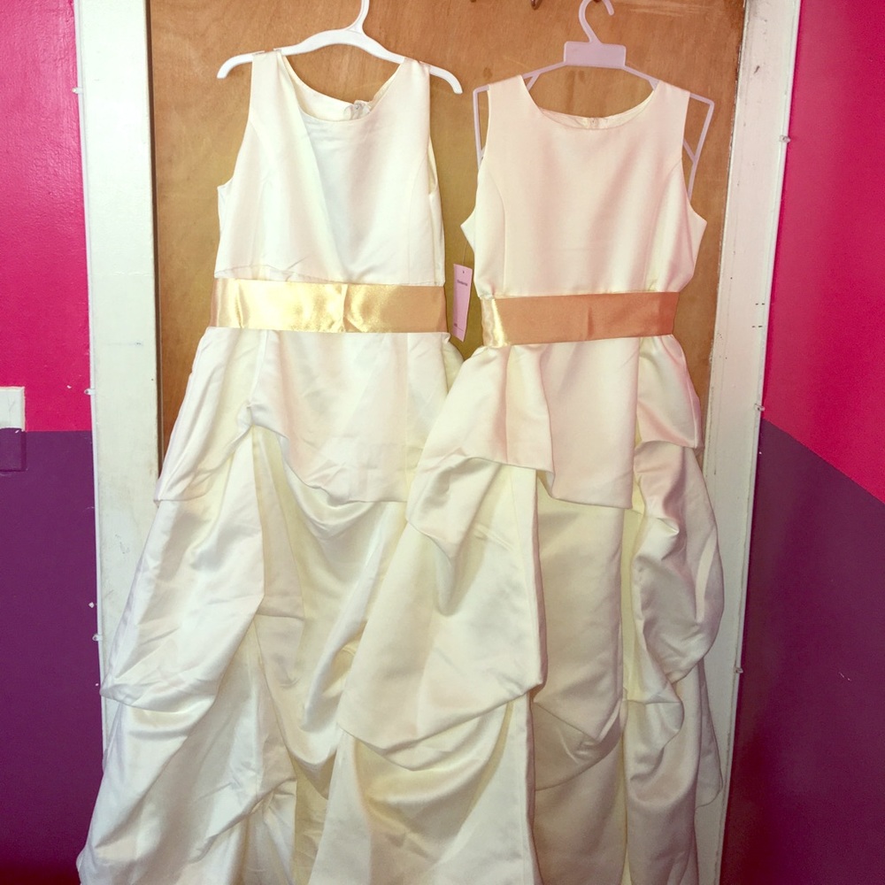 White dress with gold ribbon 🎀