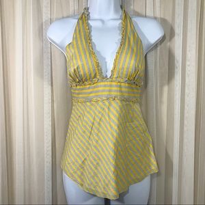 J. Crew Yellow Blue Halter Top Striped Ruffles