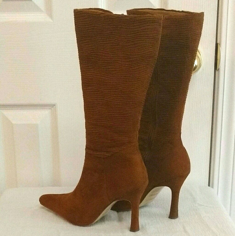 Cognac Faux Suede High Heel Boots