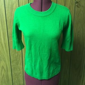 Crew Knit Green Button Back Sweater Quarter Sleeve