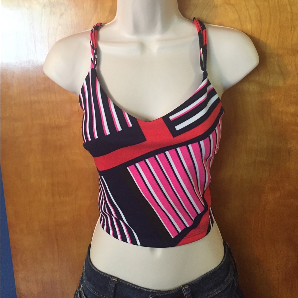 NWT - Women's Express, Blue & Pink Crop Top, Med.