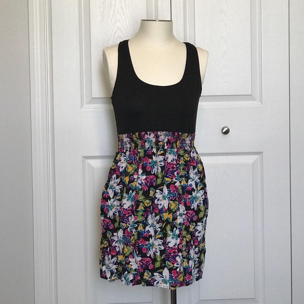 Wet Seal Floral and Black Pocket Dress