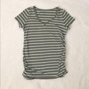Olive green & white stripe v neck top