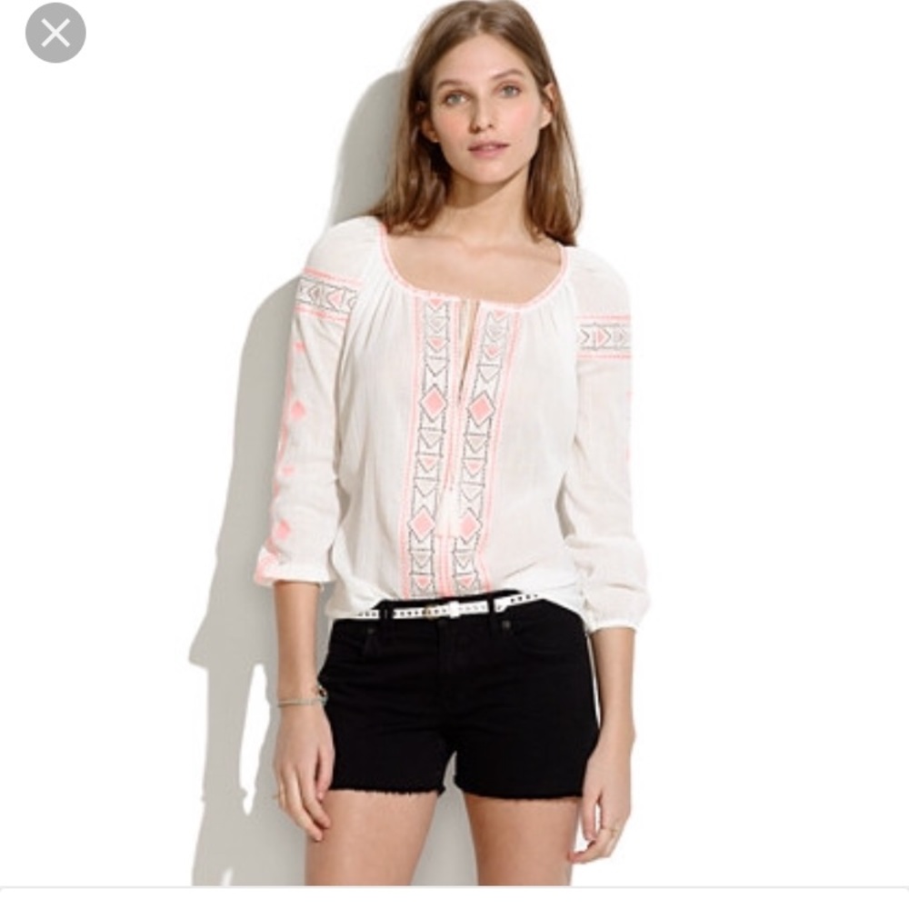 Madewell embroidered peasant top shirt