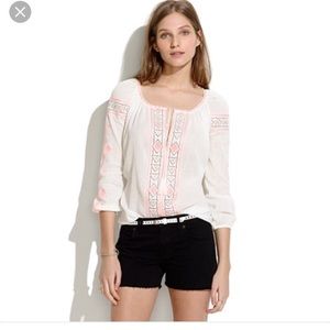 Madewell embroidered peasant top shirt
