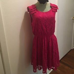 Ultra Pink lace dress with frilly sleeves