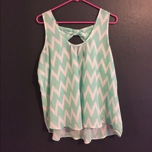 Mint and white chevron print top