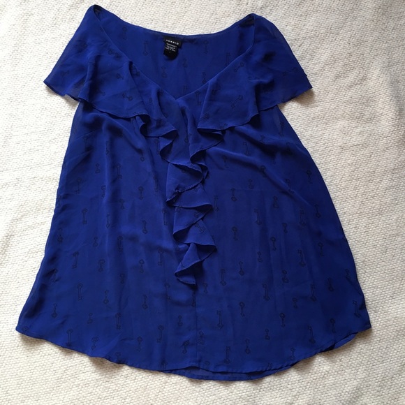 torrid Tops - Torrid Blue Blouse Top with a Key Pattern