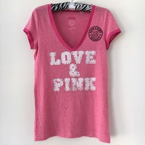 Victoria's Secret pink V-neck t-shirt size large