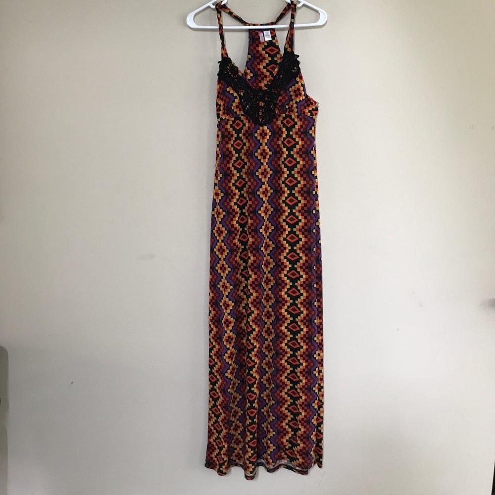 Multi colored Maxi Dress with Crotchet Neck