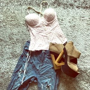 Guess pink plaid top with built in bra