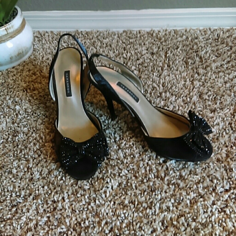 Slingback Peeptoe Pumps w/Sparkly Bow