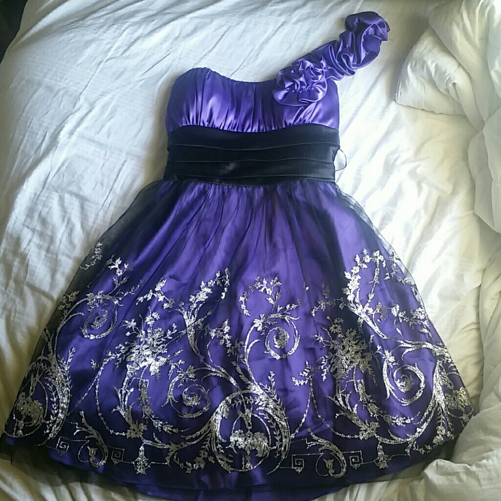 Purple dress with black and silver accents