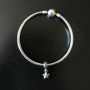 Pandora Authentic Silver Bangle Bracelet and Charm