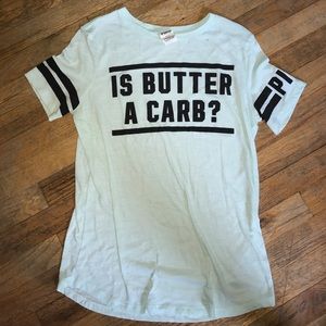 Pink "Is Butter a Carb?" Shirt. Size Small