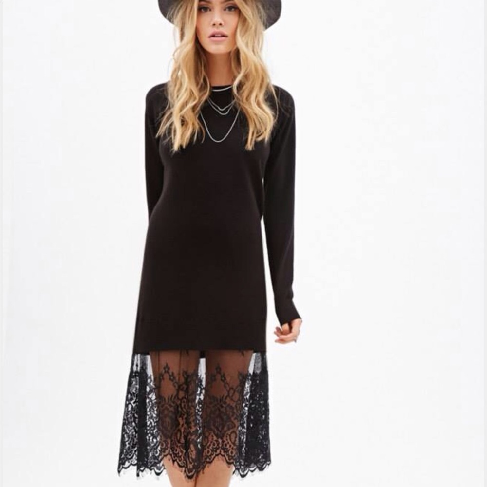 Forever 21 black sweater dress with lace bottom