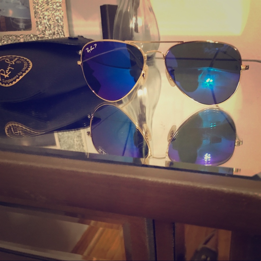 NWT Ray Ban aviator blue purple flash lenses