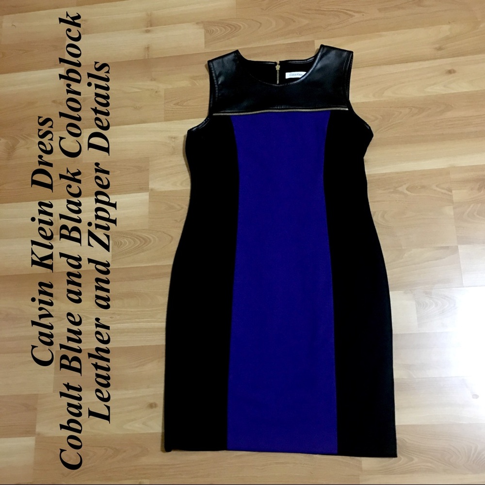 Calvin Klein Blue and Black Colorblock Dress SZ 10