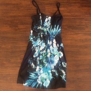 WHBM Black Dress with Blue Floral Design