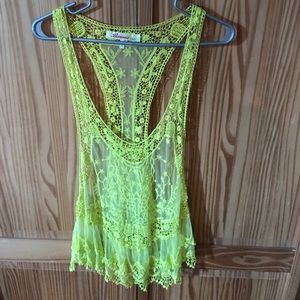 Neon yellow lace tank