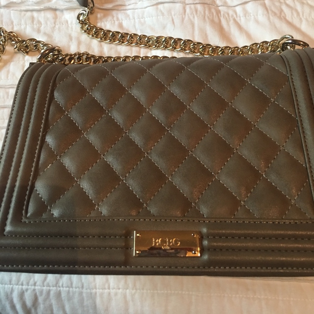 BCBG Gold shoulder bag with quilted detail/ chain