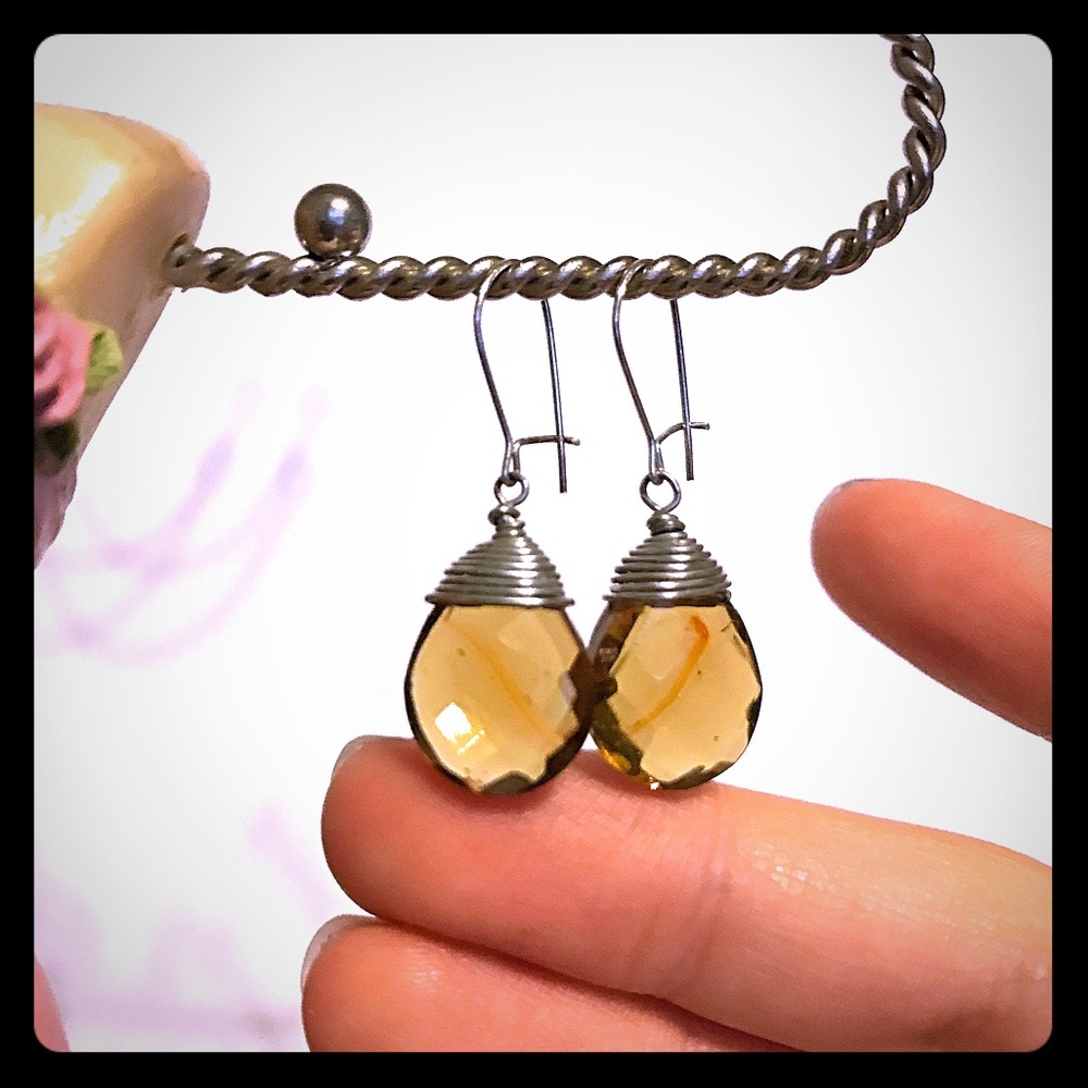 Teardrop Amber-Colored Earrings