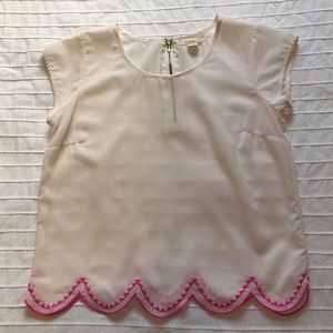 Pink Embroiled Scalloped Top
