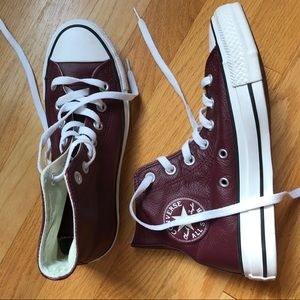 Maroon leather converse high tops size 7