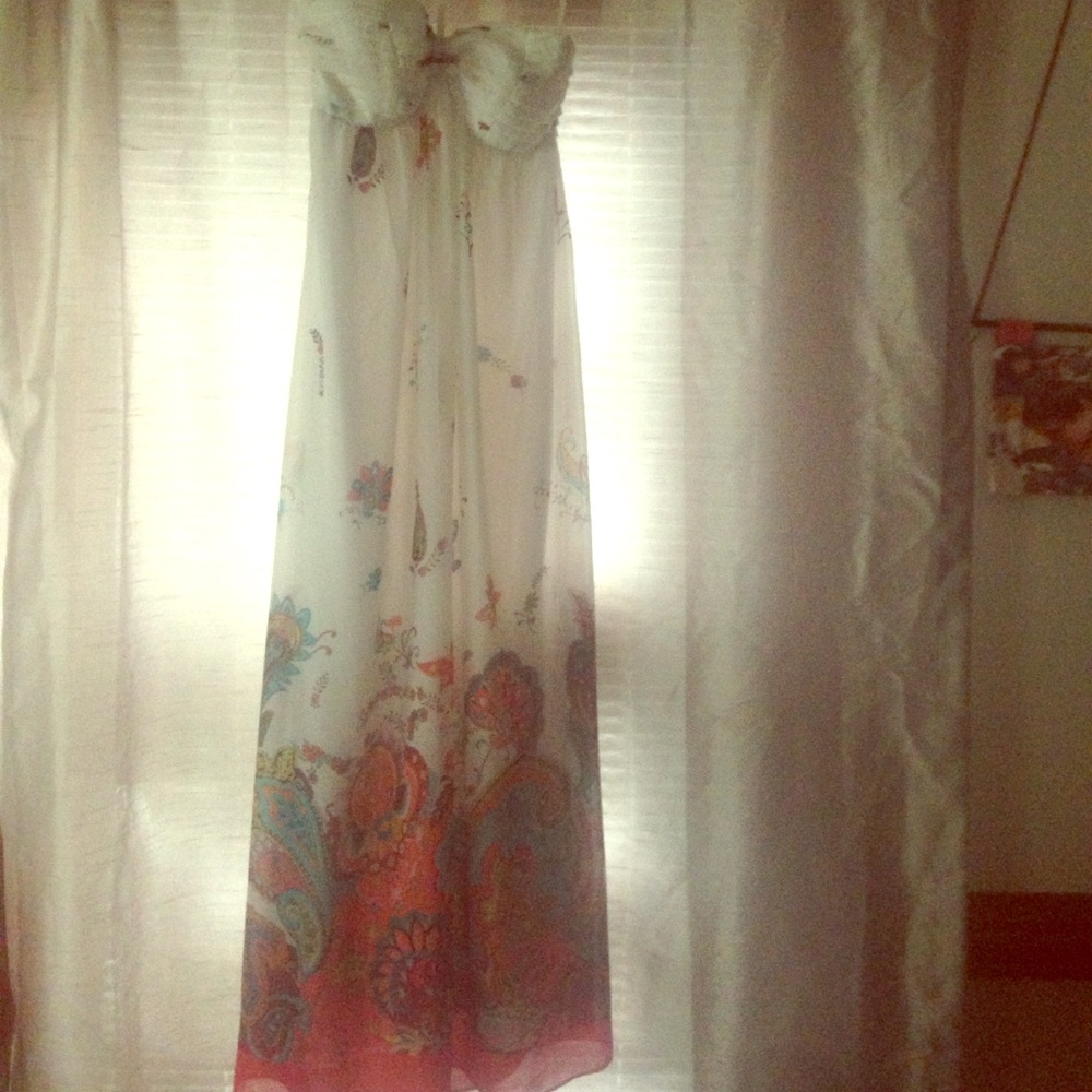 Joy Joy Floral Strapless String Halter Maxi Dress