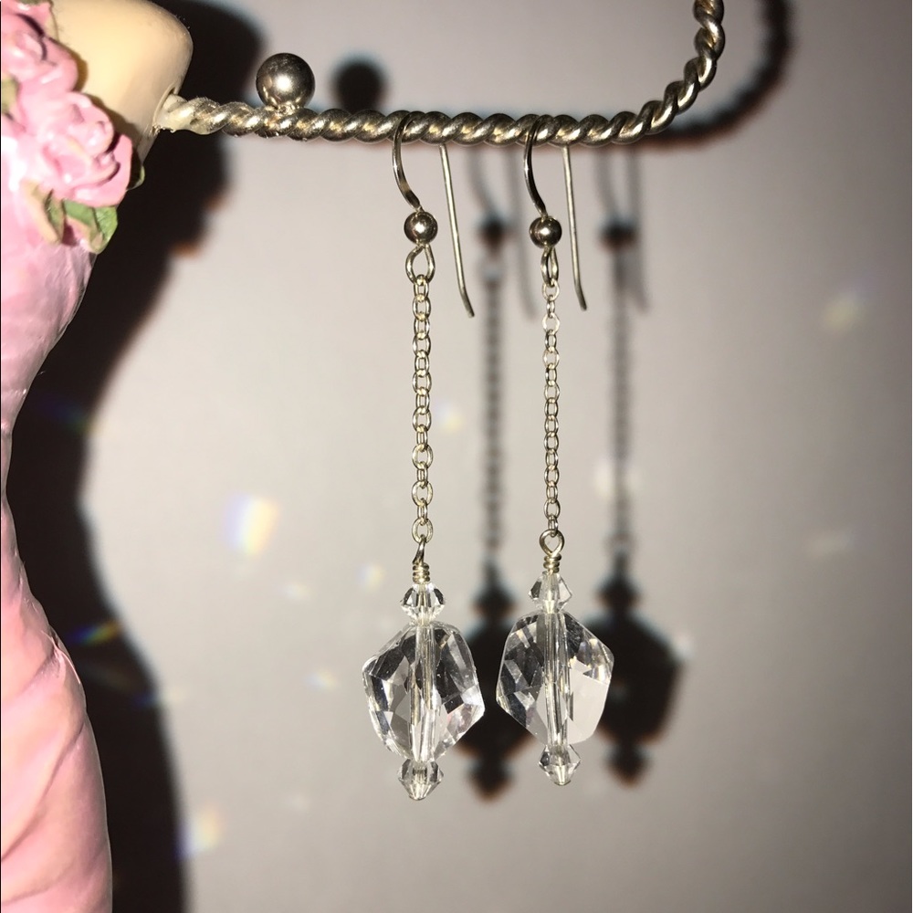 Long Glass and Silver Earrings