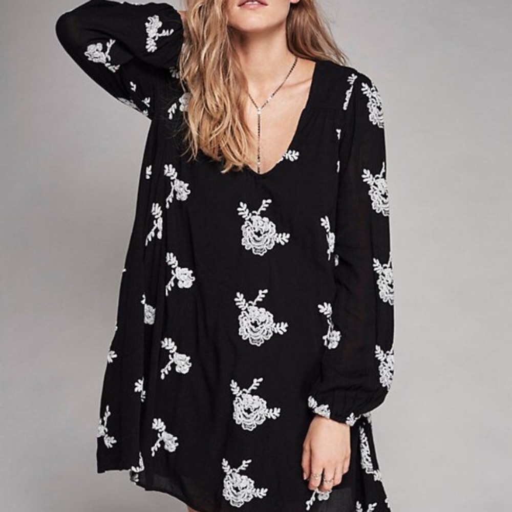 Free People Embroidered Austin Dress, S/P Black