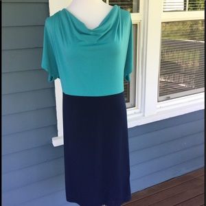 SHARAGANO Blue Cowl Dress