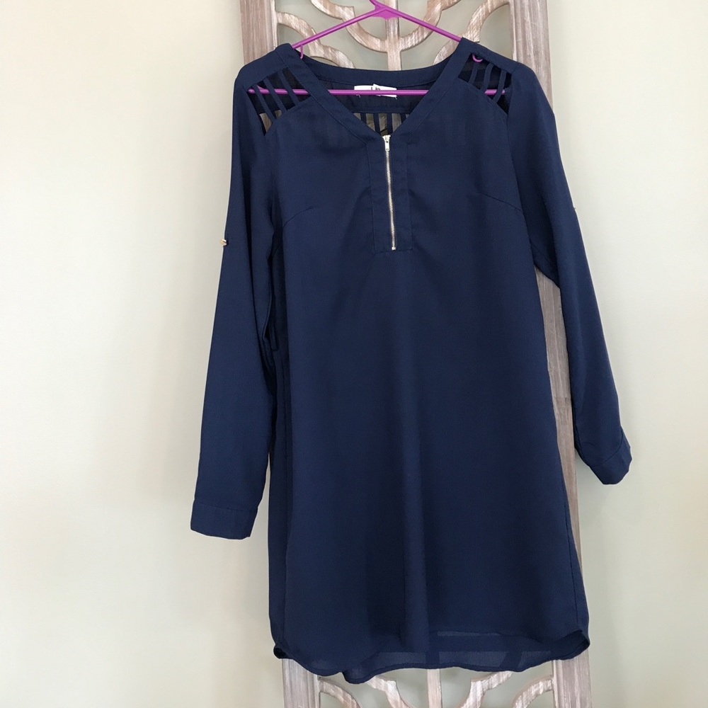 Navy Shift Dress with Gold Accents