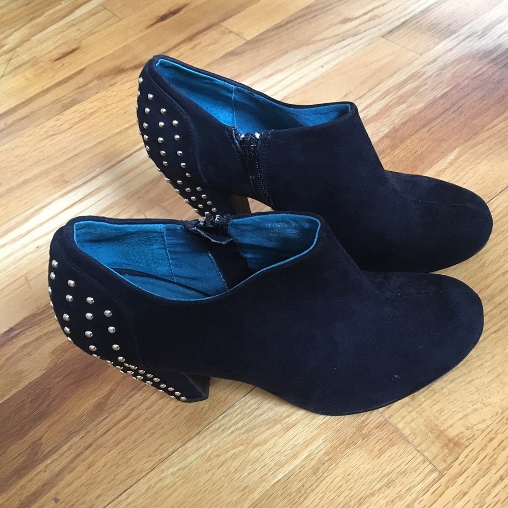Black suede studded boot heels