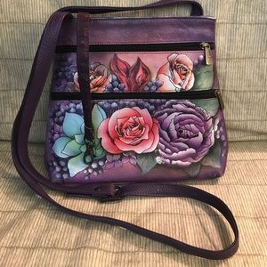 Leather hand painted cross body purse
