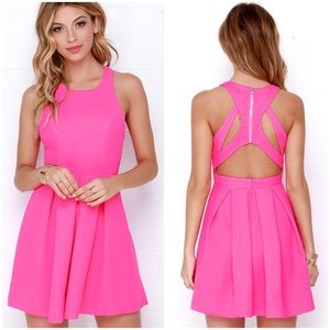 Lulu's Neon Pink Cut-Out Back Dress