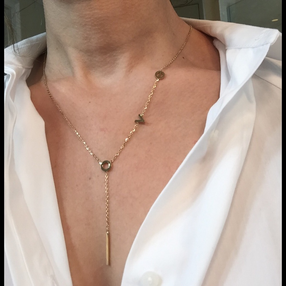 Festival L.O.V.E. gold lariat necklace. NWT - Picture 2 of 4