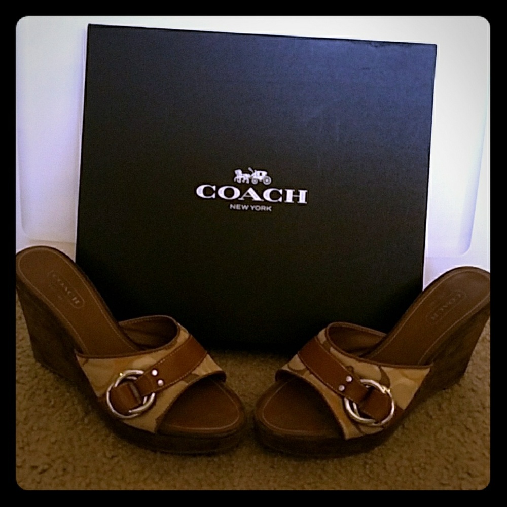 Coach 4-inch suede heel wedges. Sz 9M.