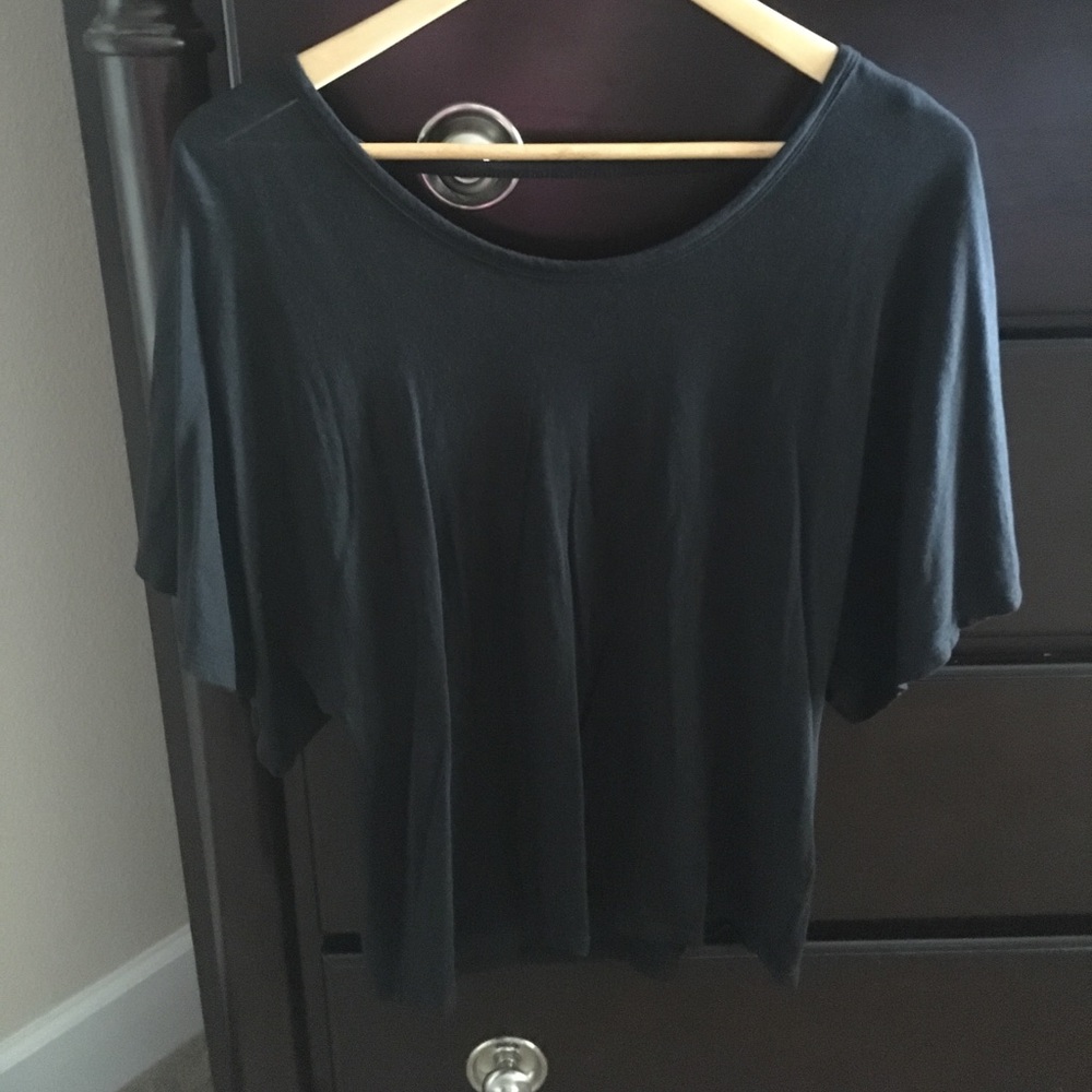 Black dolman top, open back, size small